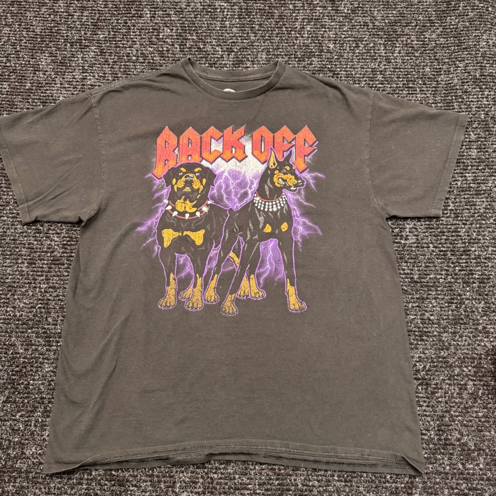 D&M Back Off Graphic Tee XL Black Doberman Rottweiler Dog Lightning Shirt